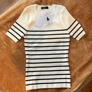 Zesica White & Black Striped Short-Sleeve Knit Sweater
